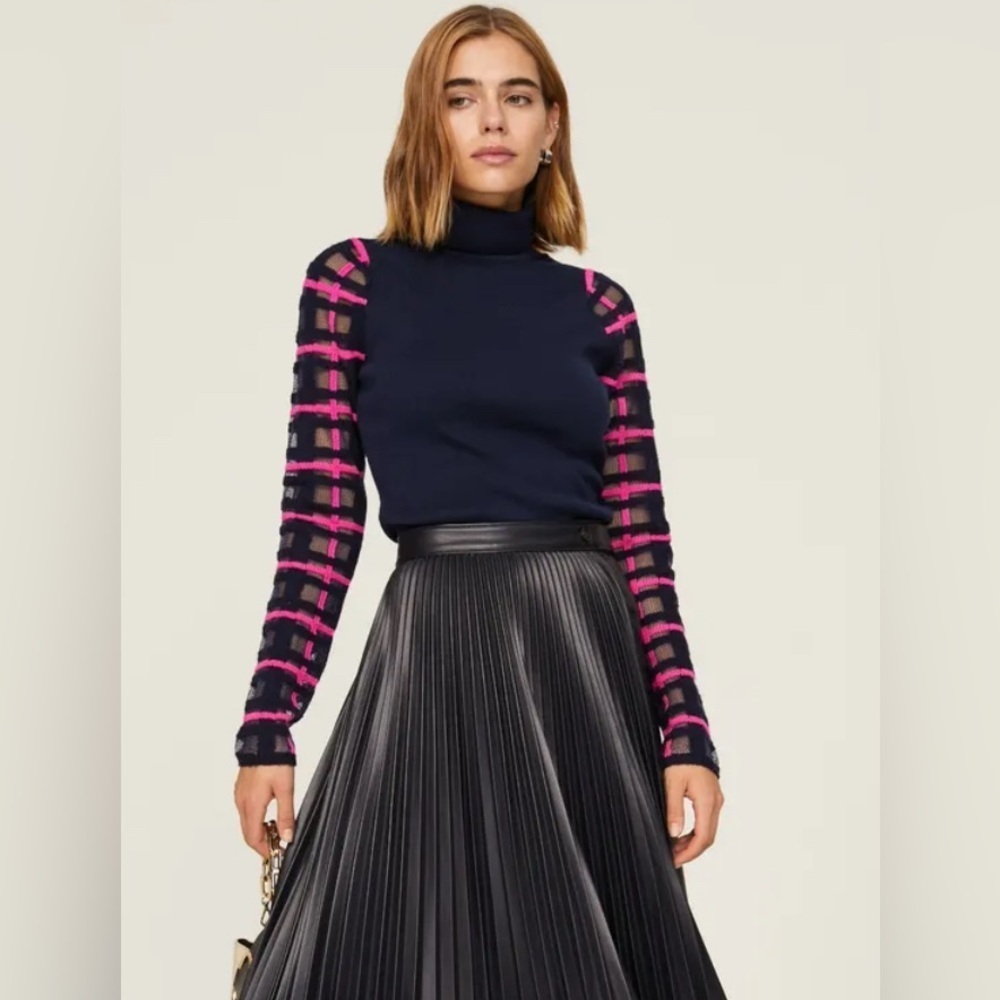 Esteban Cortazar Sheer Sleeve Turtleneck Top Size Small
